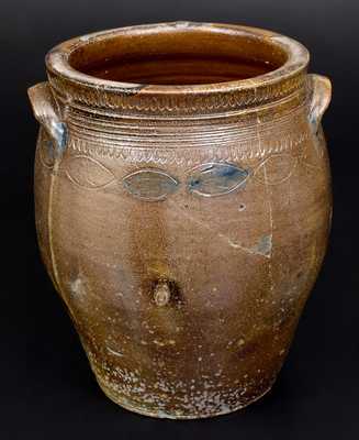 Unusual Stoneware Jar w/ Coggled Fish and Floral Motif, South Amboy or Old Bridge, NJ