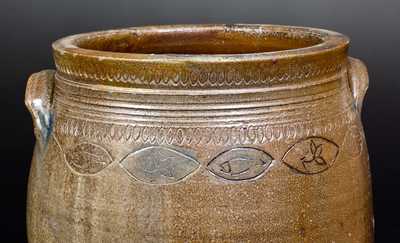 Unusual Stoneware Jar w/ Coggled Fish and Floral Motif, South Amboy or Old Bridge, NJ