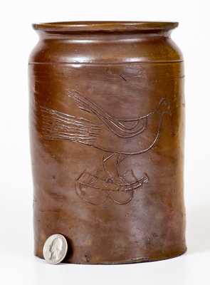 Small Stoneware Jar w/ Incised Bird Decoration, possibly Paul Cushman, Albany, NY