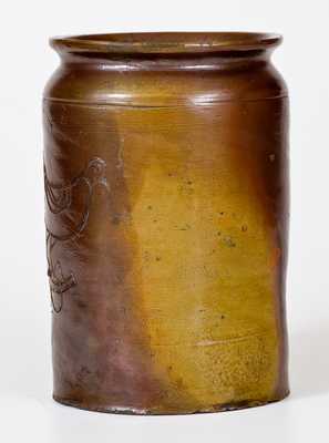 Small Stoneware Jar w/ Incised Bird Decoration, possibly Paul Cushman, Albany, NY