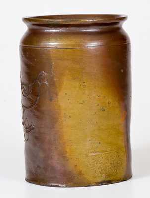 Small Stoneware Jar w/ Incised Bird Decoration, possibly Paul Cushman, Albany, NY