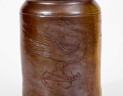 Small Stoneware Jar w/ Incised Bird Decoration, possibly Paul Cushman, Albany, NY