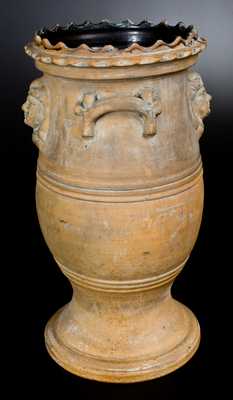 Unusual Stoneware Umbrella Stand w/ Applied Classical Human Busts