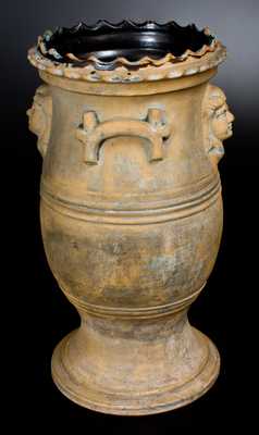 Unusual Stoneware Umbrella Stand w/ Applied Classical Human Busts