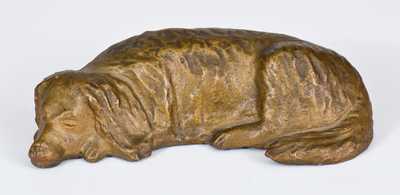 Molded Redware Reclining Dog Figure, possibly Pennsylvania