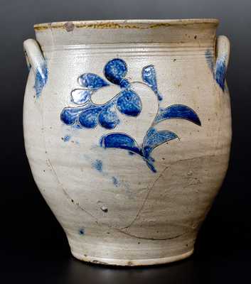 Very Rare Stoneware Jar w/ Fine Incised Bird att. William Capton, Albany, NY