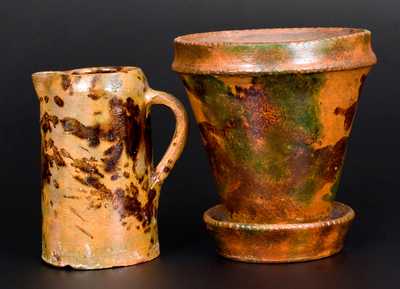Lot of Two: Glazed Redware Vessels incl. Shenandoah Valley Flowerpot
