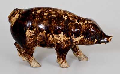 Rare Large-Sized BIELER'S RONNY CLUB Rockingham Pig Bottle, Cincinnati, OH, 19th century