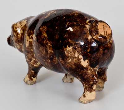 Rare Large-Sized BIELER'S RONNY CLUB Rockingham Pig Bottle, Cincinnati, OH, 19th century
