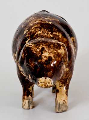 Rare Large-Sized BIELER'S RONNY CLUB Rockingham Pig Bottle, Cincinnati, OH, 19th century