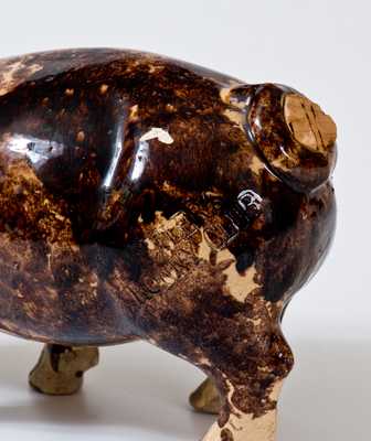 Rare Large-Sized BIELER S RONNY CLUB Rockingham Pig Bottle, Cincinnati, OH, 19th century