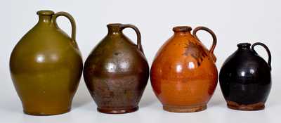 Lot of Four: Glazed Ovoid Redware Jugs