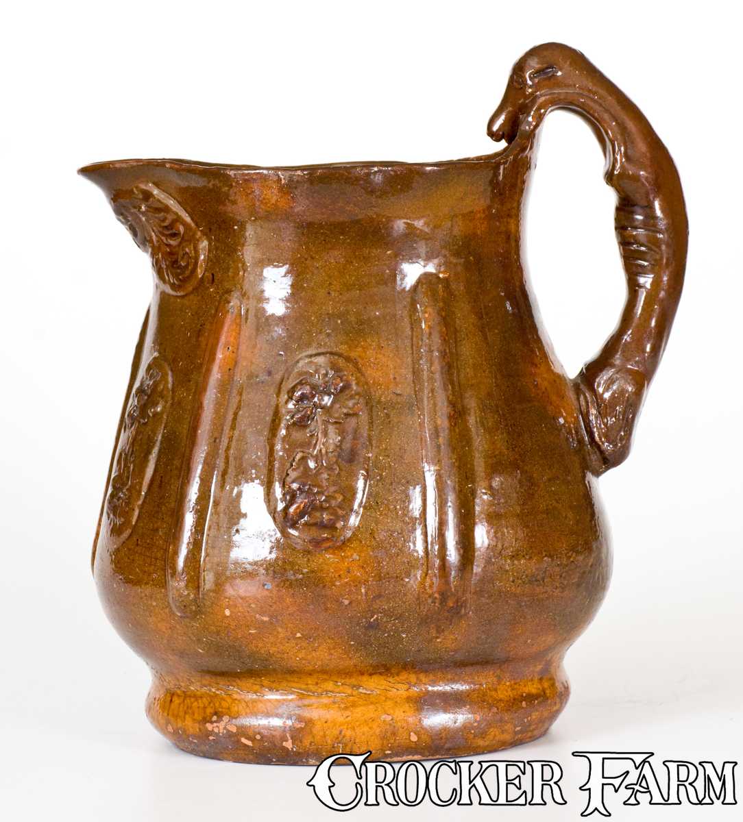 Unusual Redware Hound-Handled Pitcher w/ Inscribed Signature, probably ...