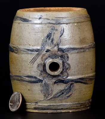Very Fine Small Albany, NY Stoneware Keg w/ Incised Bird and Floral Design