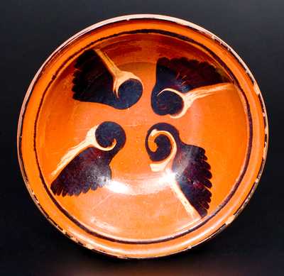 Fine Pennsylvania Redware Bowl with Unusual Decoration