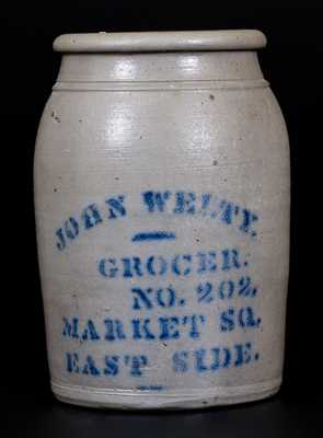 JOHN WELTY (Wheeling, WV) Western PA Stoneware Advertising Jar