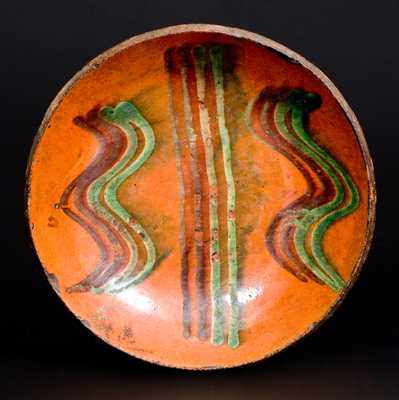 Redware Plate w/ Two-Color Slip Decoration, Dryville, PA origin