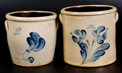 Lot of Two: J. FISHER / LYONS, NY Stoneware Jars with Brushed Decoration