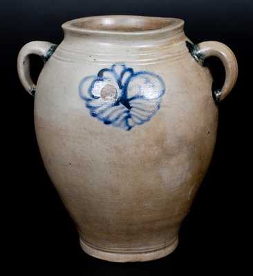 Unusual Vertical-Handled Manhattan Stoneware Jar, circa 1790