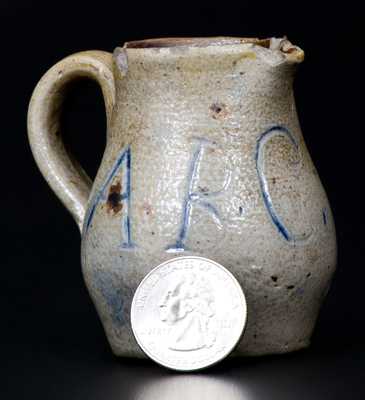 Unusual Miniature Stoneware Pitcher Inscribed 
