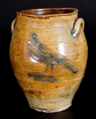 Very Rare Stoneware Jar w/ Fine Incised Bird attrib. William Capron, Albany, NY