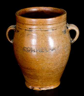 Rare COMMERAWS / STONEWARE Vertical-Handled Stoneware Jar, Thomas Commeraw, Manhattan