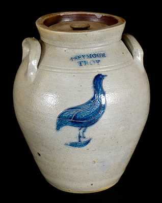 Very Fine I. SEYMOUR / TROY Stoneware Lidded Jar with Incised Bird Decoration