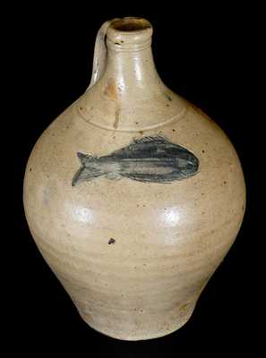 1 Gal. Stoneware Jug w/ Impressed Fish Decoration, att. Jonathan Fenton, Boston, 18th century