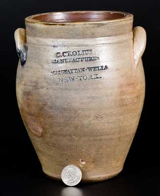Very Fine C. CROLIUS (Manhattan) One-Quart Stoneware Jar with Impressed Decoration