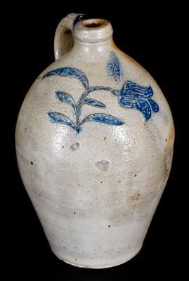 New York State Stoneware Jug w/ Elaborate Incised Floral Decoration, c1825