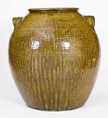 Exceptional 10 Gal. JCM Stoneware Jar, related to Daniel Seagle, Catawba Valley, NC, c1840