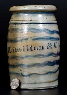 Fine One-Quart James Hamilton (Greensboro, PA) Stoneware Striped Canning Jar