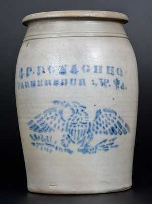 A. P. DONAGHHO / PARKERSBURG, W. VA 2 Gal. Stoneware Jar w/ Stenciled Eagle