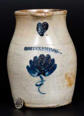 Fine 1/2 Gal. COWDEN & WILCOX (Harrisburg, PA) Stoneware Pitcher w/ Floral Decoration