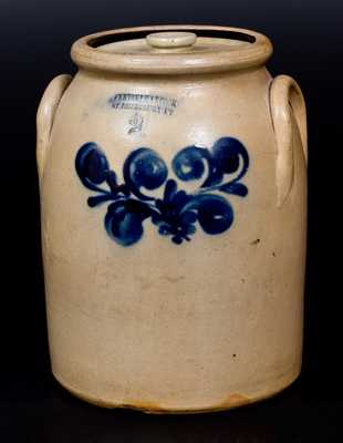 FENTON & HANCOCK / ST. JOHNSBURY, VT Stoneware Lidded Jar w/ Slip-trailed Decoration