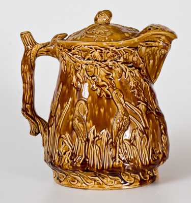 Rockingham Herons in Bullrushes Covered Ale Pitcher att. Bennett Pottery, Baltimore, 1869-74