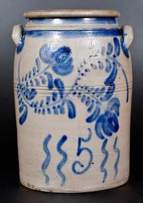 Fine 5 Gal. HAMILTON / GREENSBORO Stoneware Jar with Bold Floral Decoration