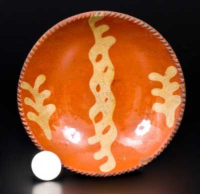 Small-Sized Redware Plate with Yellow Slip Decoration, probably Philadelphia