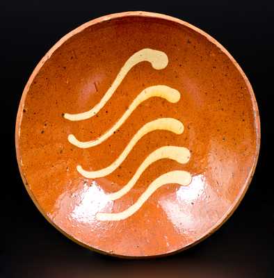 Pennsylvania Redware Plate with Yellow-Slip Line Decoration