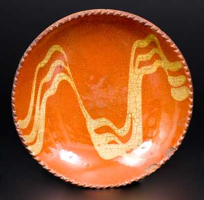 Small-Sized Redware Plate w/ Wavy Yellow-Slip Decoration, probably Philadelphia