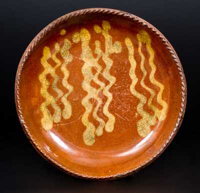 PA Redware Plate with Yellow-Slip Line Decoration