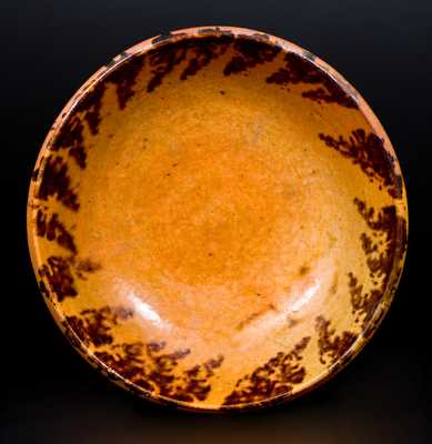 Shallow PA Redware Bowl with Sponged Manganese Decoration