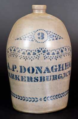 3 Gal. A. P. DONAGHHO / PARKERSBURG, W. Va. Stoneware Jug with Stenciled Decoration
