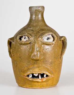 Rare Early-Period Stoneware Face Jug w/ Rock Eyes and Teeth, att. Lanier Meaders, Cleveland, GA
