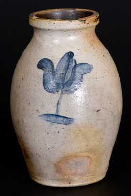 Ohio Stoneware Canning Jar w/ Cobalt Tulip Decoration, third quarter 19th century
