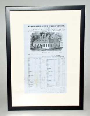 Framed J. & E. Norton, Bennington, VT Stoneware Price List, Dated November 24, 1854