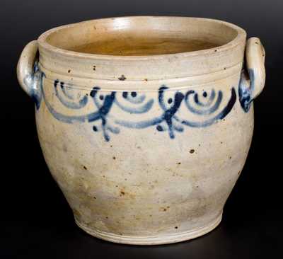 3 Gal. Bowl-Shaped Stoneware Jar with Brushed Decoration, Manhattan, early 19th century