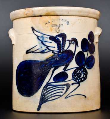6 Gal. N. A. WHITE & SON / UTICA, NY Stoneware Crock with Bold Bird and Floral Decoration