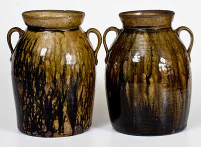 Two Double-Handled Crawford County, GA Stoneware Jars w/ Alkaline Glaze