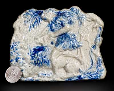 Very Unusual New York Stoneware Plaque w/ Classical Lion Tamer, c1860